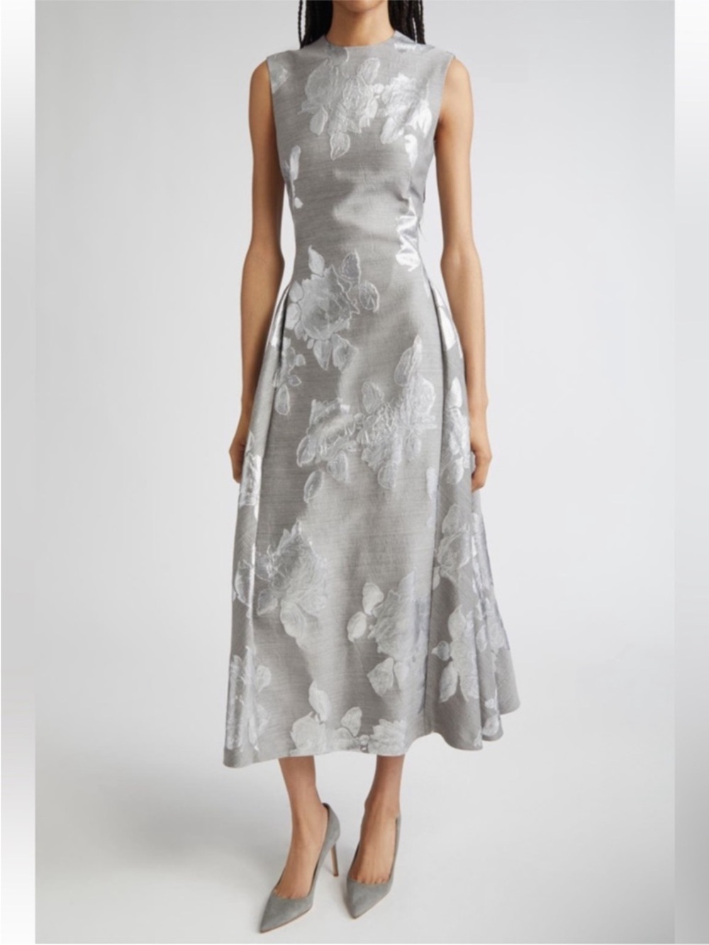 Lela Rose Sleeveless Metallic Fil Coupe A-line Midi Dress